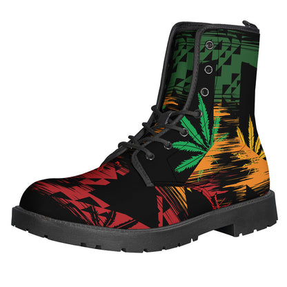 Rasta Peace Sign Leather Lightweight Boots - For the Free-Spirited Hippies - 1