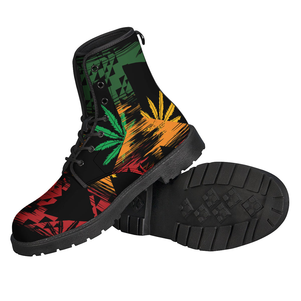 Rasta Peace Sign Leather Lightweight Boots - For the Free-Spirited Hippies - 2