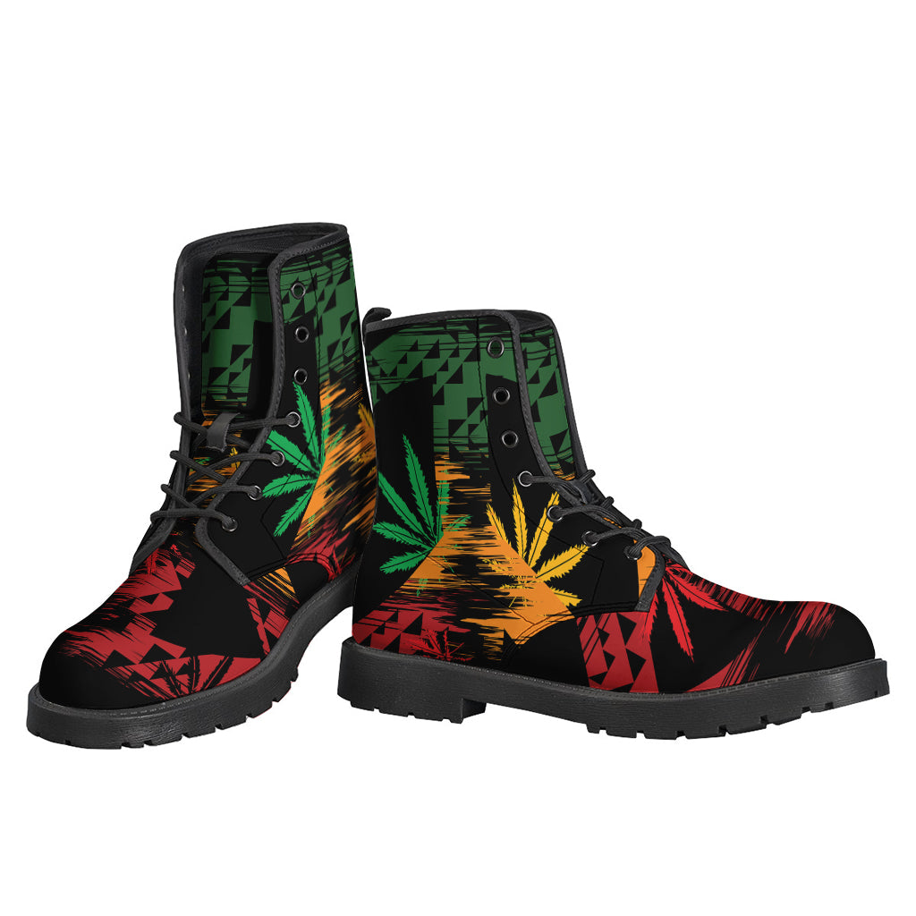 Rasta Peace Sign Leather Lightweight Boots - For the Free-Spirited Hippies - 3