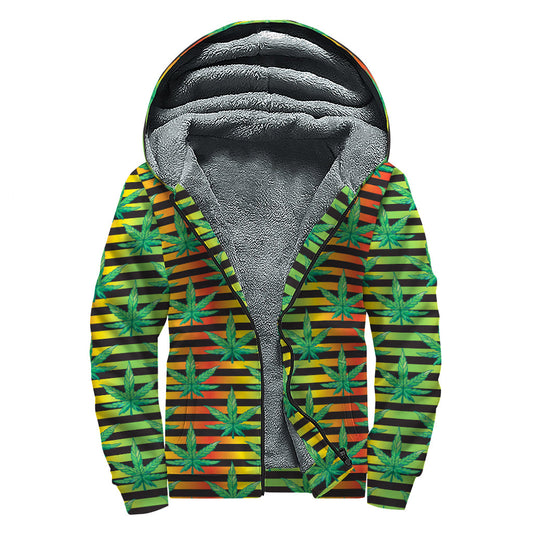 'Rasta Striped Sherpa Lined Zip Up Hoodie: Embrace Your Inner Hippie' - 1