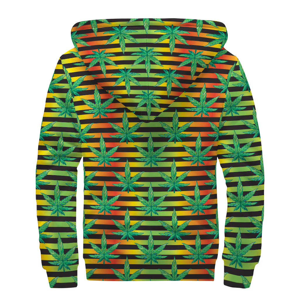 'Rasta Striped Sherpa Lined Zip Up Hoodie: Embrace Your Inner Hippie' - 2