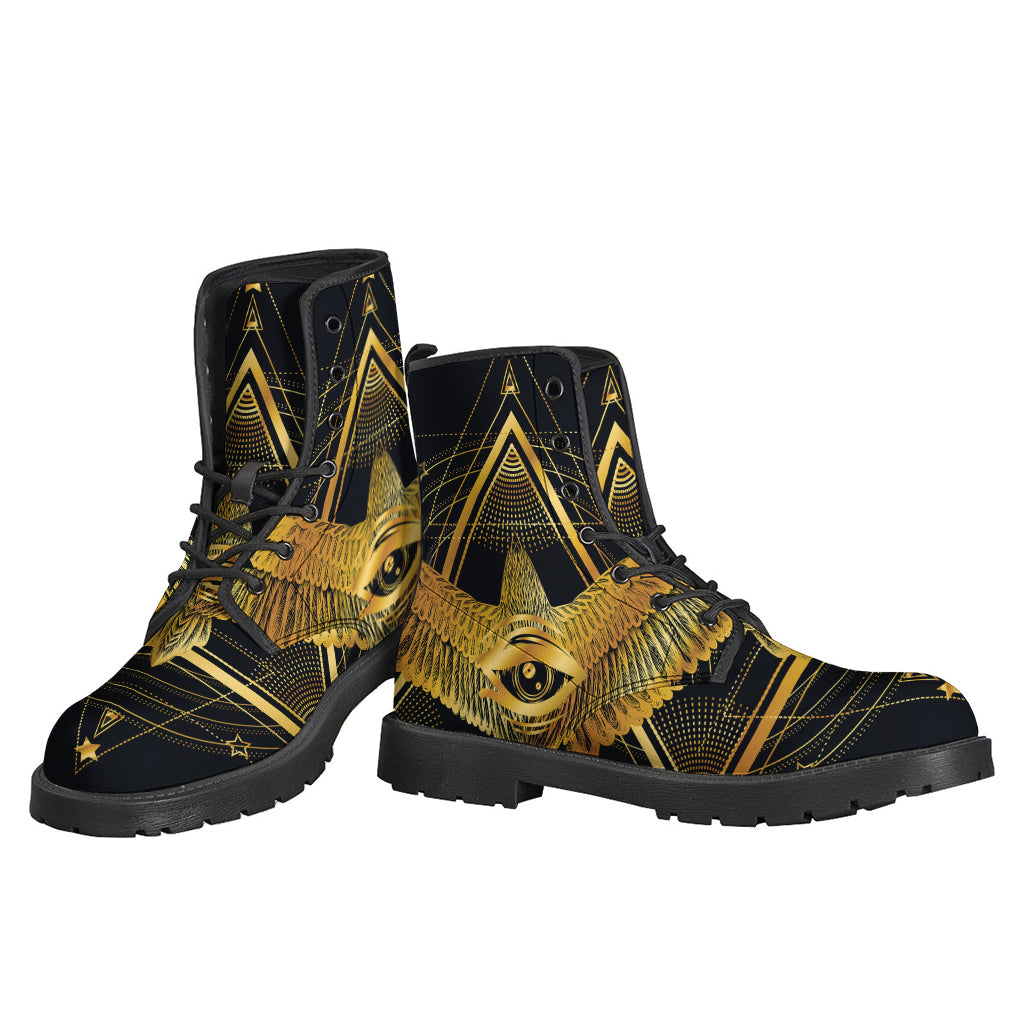 Step Out in Style: The Raven Masonic Eye Leather Lightweight Boots for Modern Hippies - 3