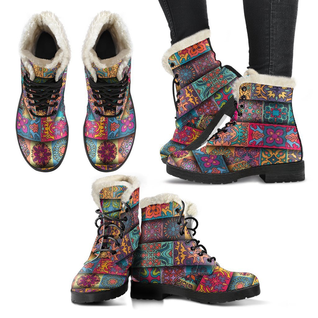 Bohemian Bliss: Faux Fur Leather Boots for Hippie Fashionistas - 2