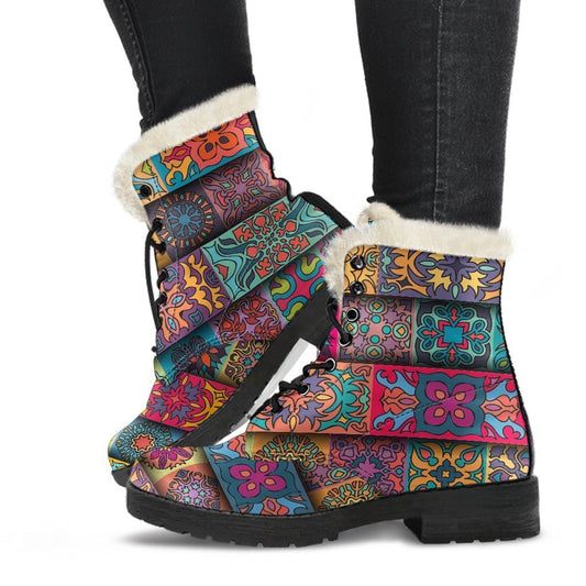 Bohemian Bliss: Faux Fur Leather Boots for Hippie Fashionistas - 1