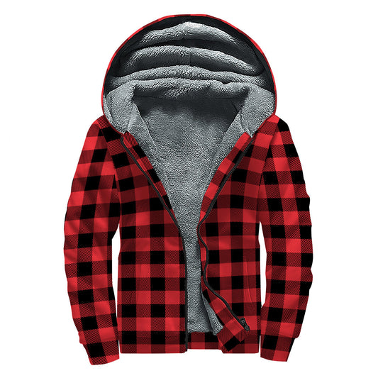 Peace, Love, and Cozy Vibes: Red and Black Buffalo Check Sherpa Lined Zip Up Hoodie for Hippies - 1