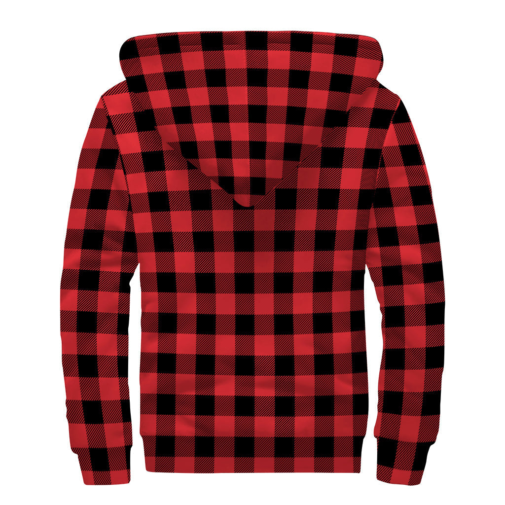 Peace, Love, and Cozy Vibes: Red and Black Buffalo Check Sherpa Lined Zip Up Hoodie for Hippies - 2