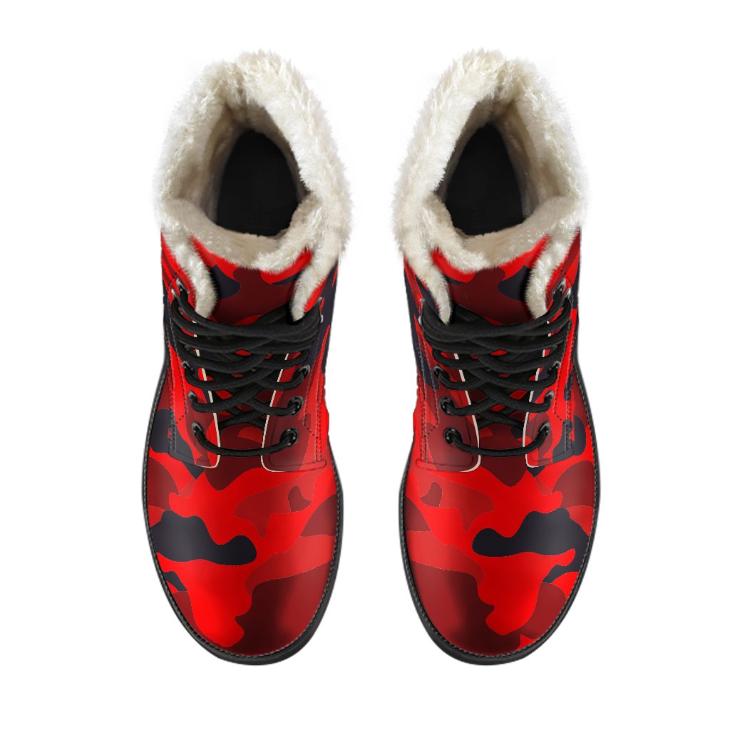 Boho Chic: Red and Black Camouflage Faux Fur Leather Boots for the Free-spirited Hippie - 4