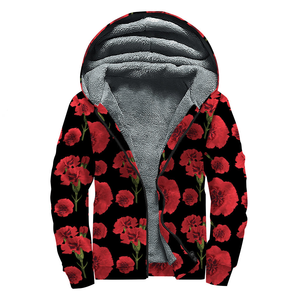 Carnation Dreams: Sherpa Lined Zip Up Hoodie for Peaceful Hippies - 1