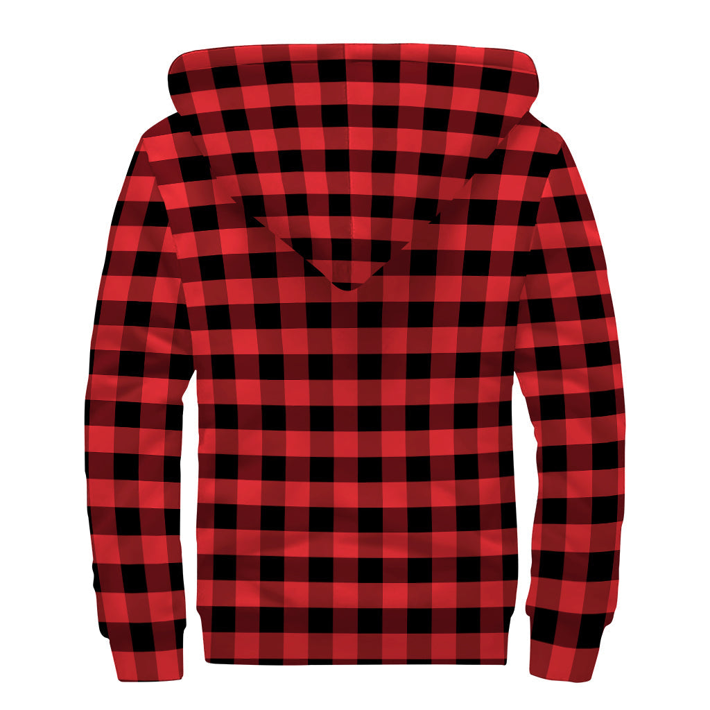 Retro Vibes: Red and Black Checkered Sherpa Lined Zip Up Hoodie for Free-Spirited Hippies - 2