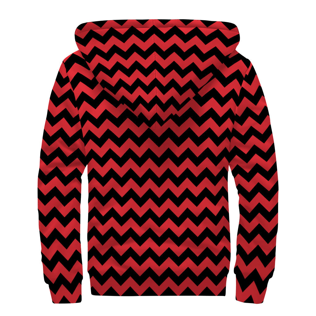 Cozy Hippie Vibes: Red and Black Chevron Sherpa Lined Zip Up Hoodie - 2