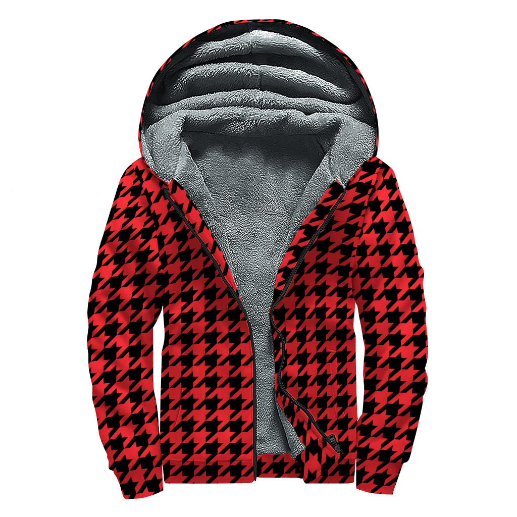 Red and Black Houndstooth Sherpa Hoodie: Embrace Your Inner Hippie Style - 1