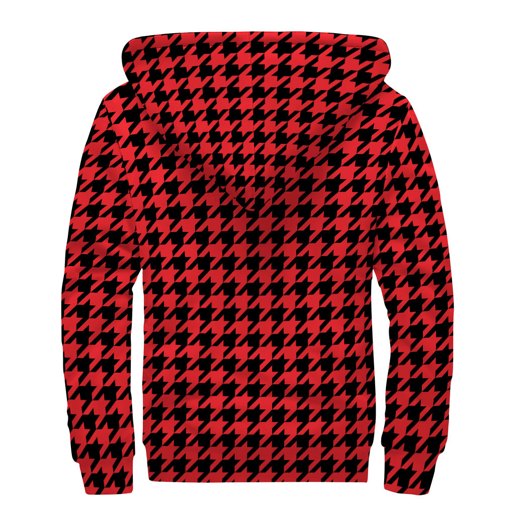 Red and Black Houndstooth Sherpa Hoodie: Embrace Your Inner Hippie Style - 2