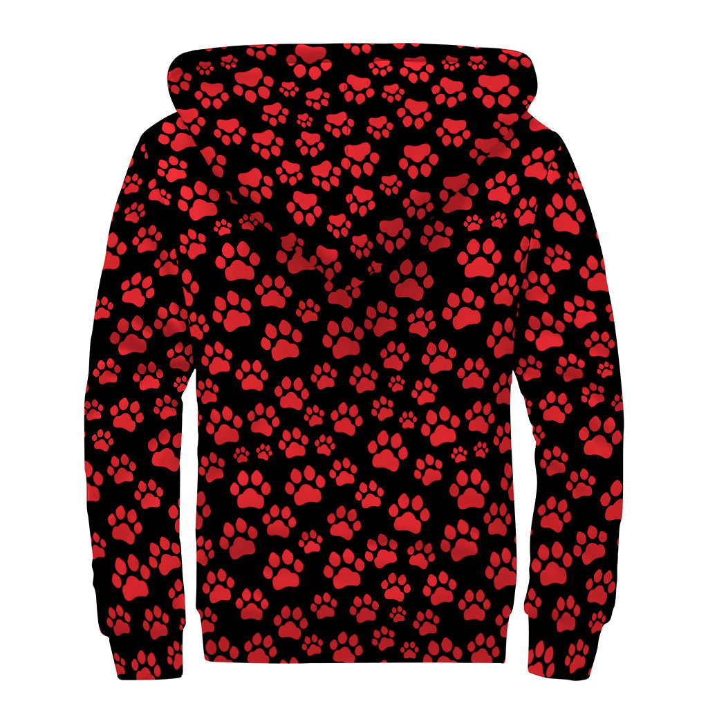 Red and Black Paw Pattern Print Hippies Sherpa Lined Zip Up Hoodie - 2