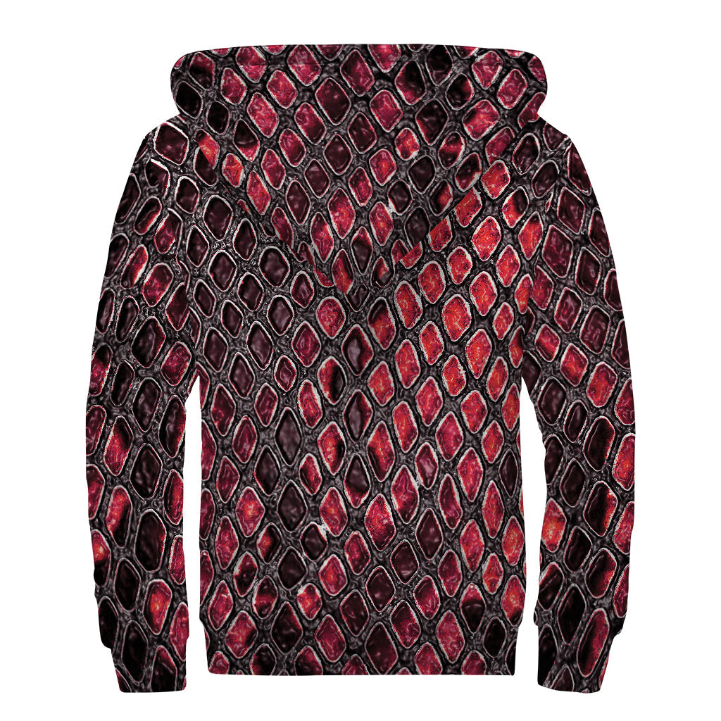 Red and Black Snakeskin Print Sherpa Lined Zip Up Hoodie for Groovy Hippies - 2