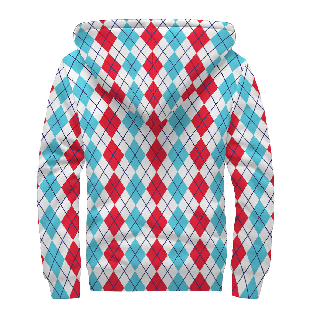 Boho Bliss: Red and Blue Argyle Sherpa Lined Hoodie - 2