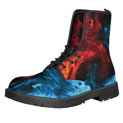 Groovy Twin Flame Print Leather Boots for Hippies - 1