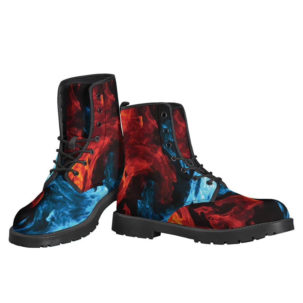 Groovy Twin Flame Print Leather Boots for Hippies - 3