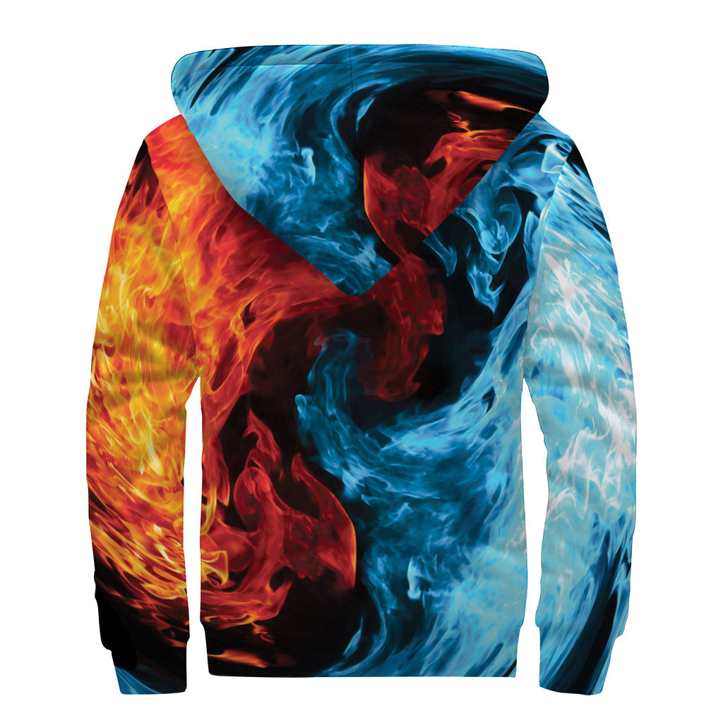 Red and Blue Twin Flame Print Sherpa Lined Zip Up Hoodie: Embrace Your Inner Hippie Style - 2