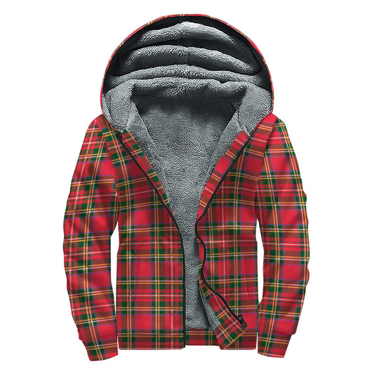 Groovy Red and Green Scottish Tartan Print Sherpa-Lined Zip Up Hoodie for Free-Spirited Hippies - 1