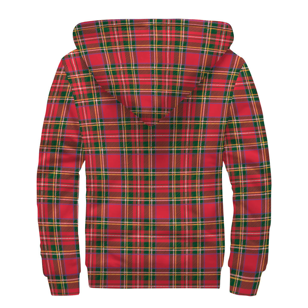 Groovy Red and Green Scottish Tartan Print Sherpa-Lined Zip Up Hoodie for Free-Spirited Hippies - 2