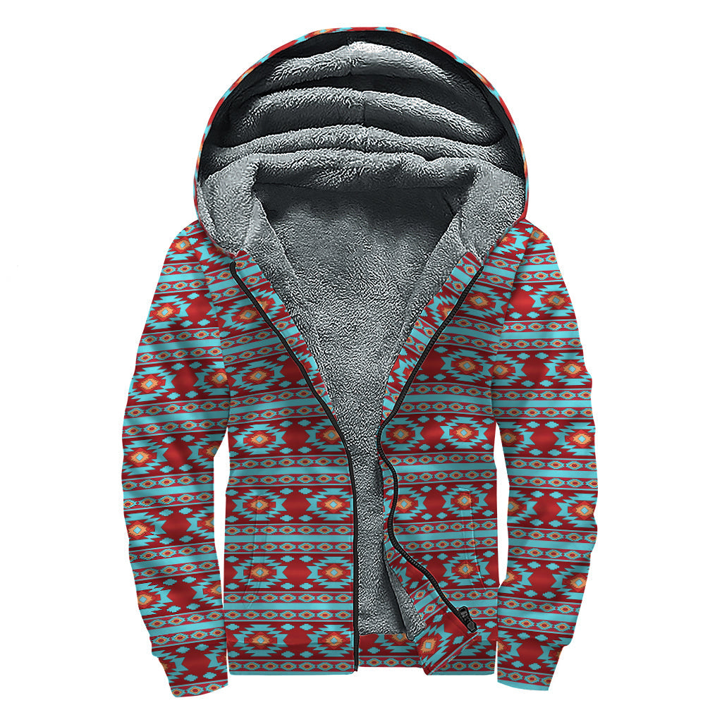 Red and Teal Southwestern Sherpa Hoodie for the Free-Spirited Hippie - 1