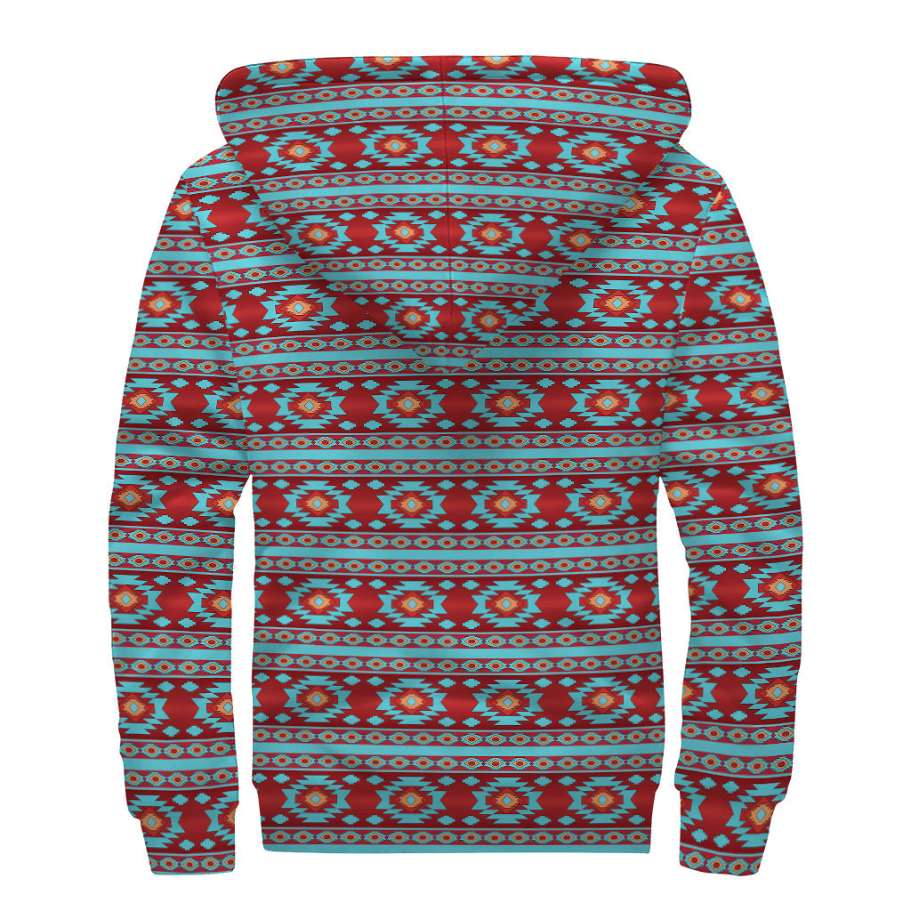 Red and Teal Southwestern Sherpa Hoodie for the Free-Spirited Hippie - 2