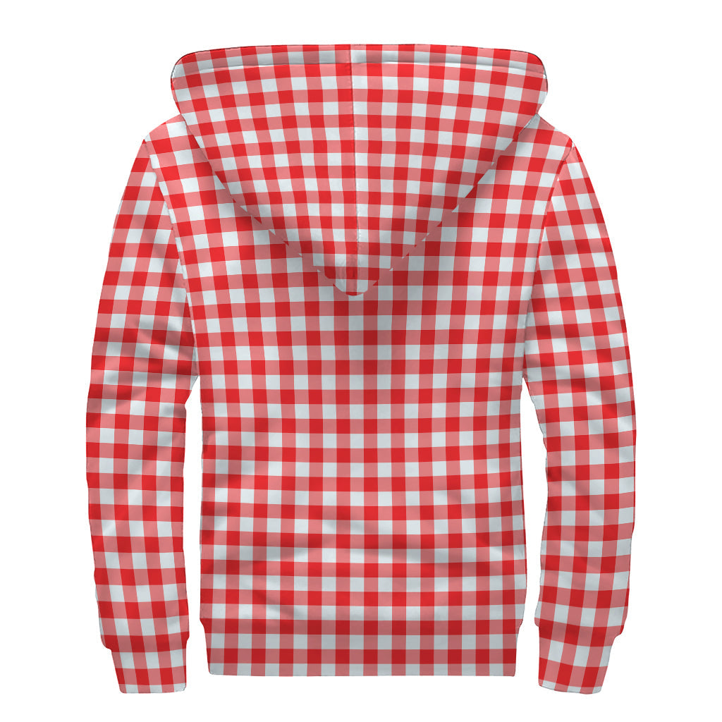 Groovy Red and White Check Pattern Print Sherpa Lined Zip Up Hoodie for the Fashionable Hippie - 2