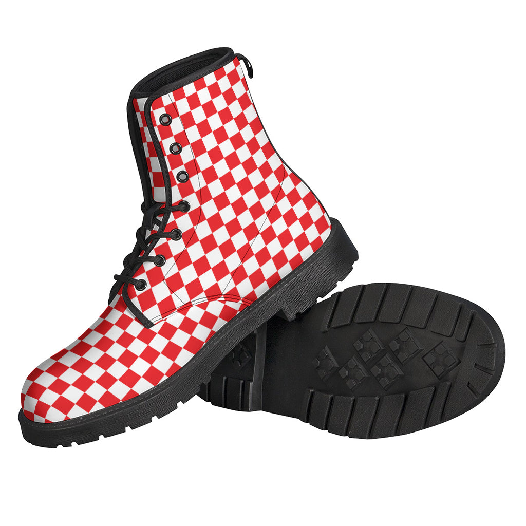 Groovy Red and White Checkered Leather Boots for Free-Spirited Hippies - 2