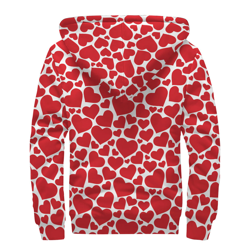 Groovy Love: Red and White Heart Pattern Sherpa Lined Zip Up Hoodie for Hippies - 2