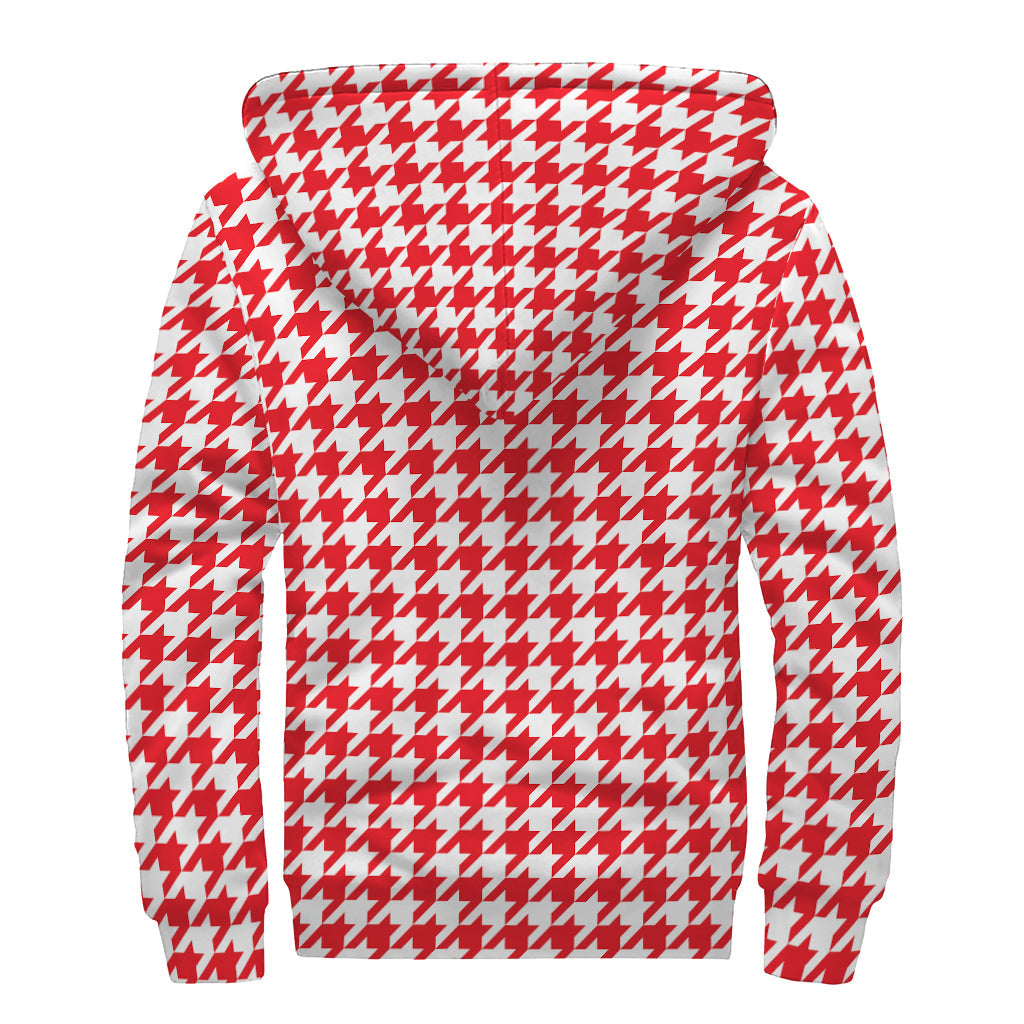 Be Groovy and Cozy in our Red and White Houndstooth Print Sherpa Lined Hoodie - 2