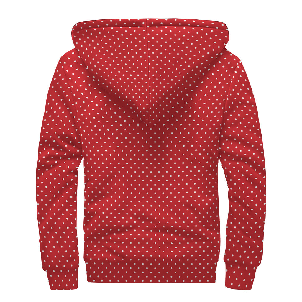 Vibrant Red and White Polka Dot Print Sherpa Lined Zip Up Hoodie for Stylish Hippies - 2