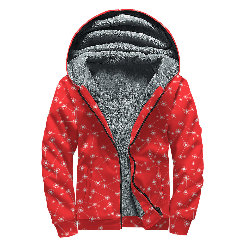 Red and White Snowflake Sherpa Lined Hippie Zip Up Hoodie - 1