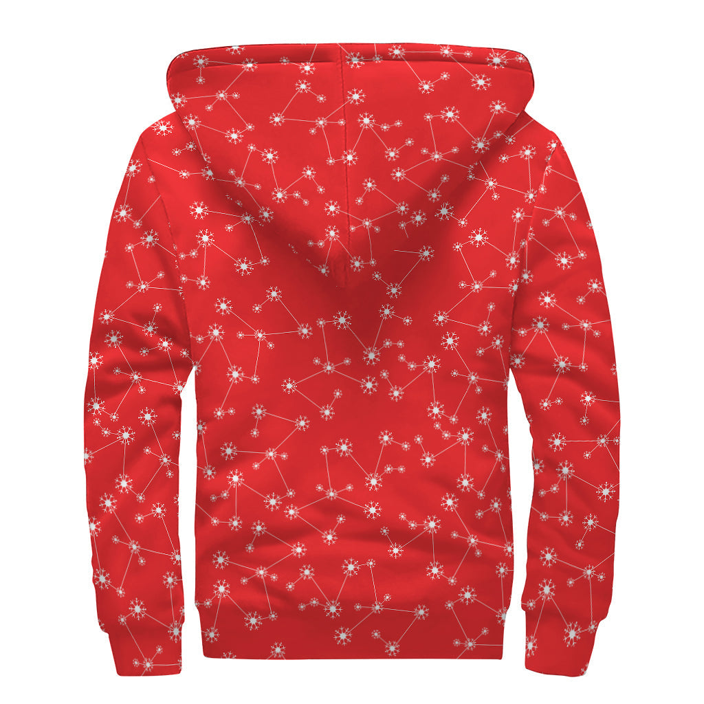 Red and White Snowflake Sherpa Lined Hippie Zip Up Hoodie - 2