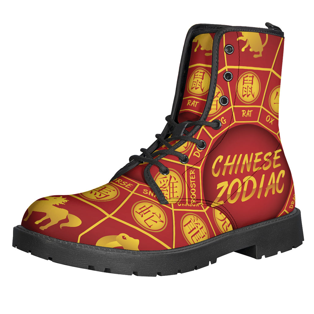 Chinese Zodiac Printed Leather Boots for the Free-Spirited Hippie - 1