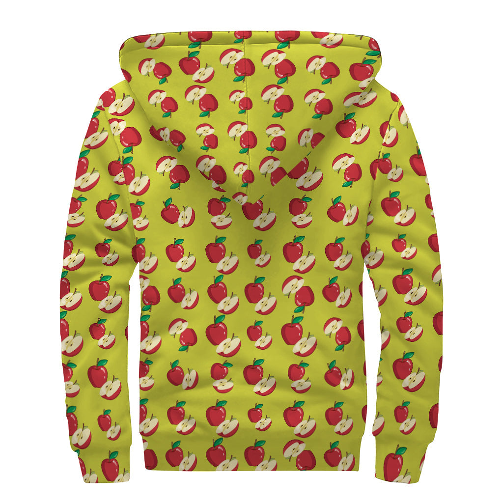 Red Apple Fruit Pattern Print Sherpa Lined Zip Up Hoodie for Boho Babes - 2