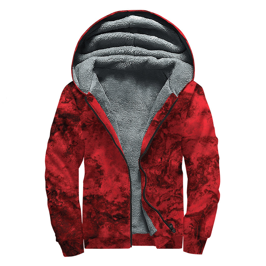 Groovy Red Blood Print Sherpa Lined Zip Up Hoodie for Hippie Vibes - 1