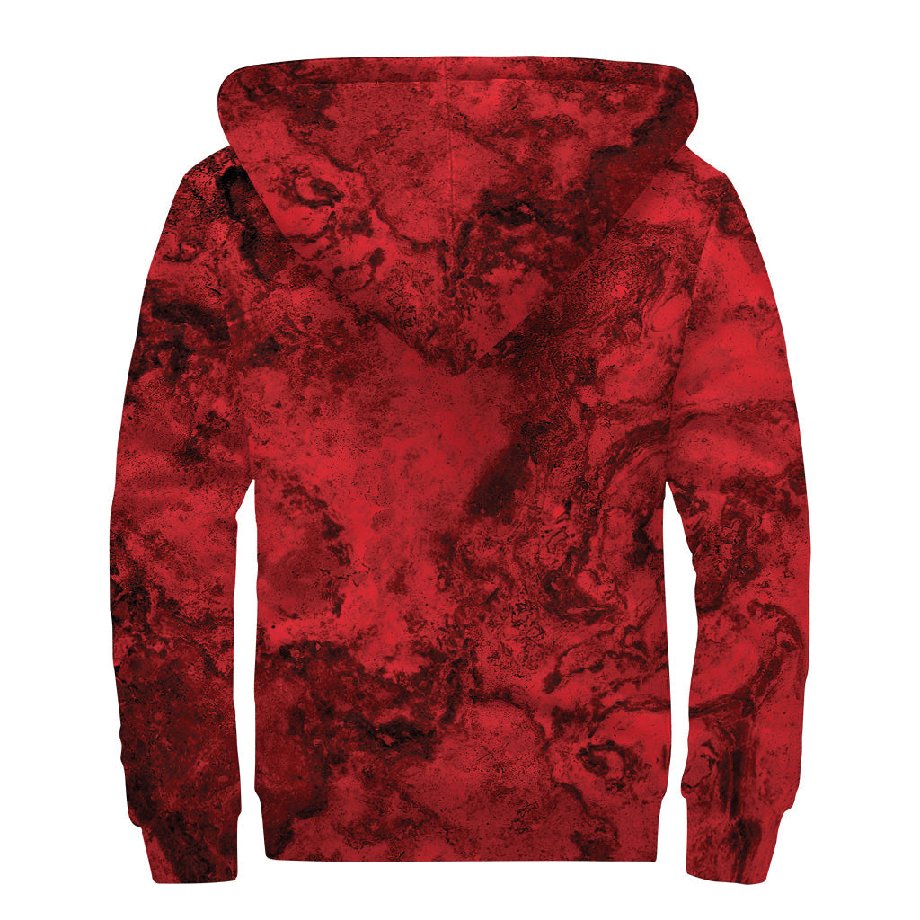 Groovy Red Blood Print Sherpa Lined Zip Up Hoodie for Hippie Vibes - 2