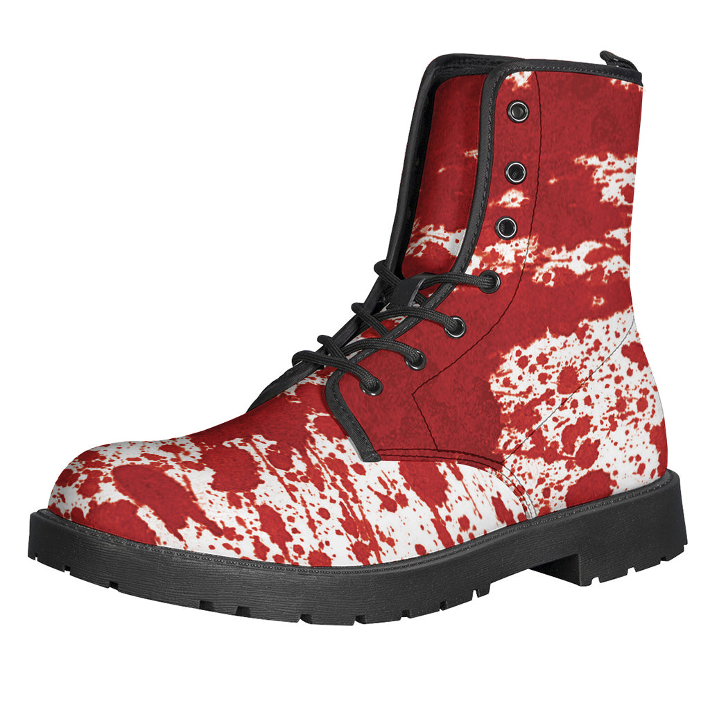 Red Blood Stains Print Leather Lightweight Boots for Groovy Hippies - 1