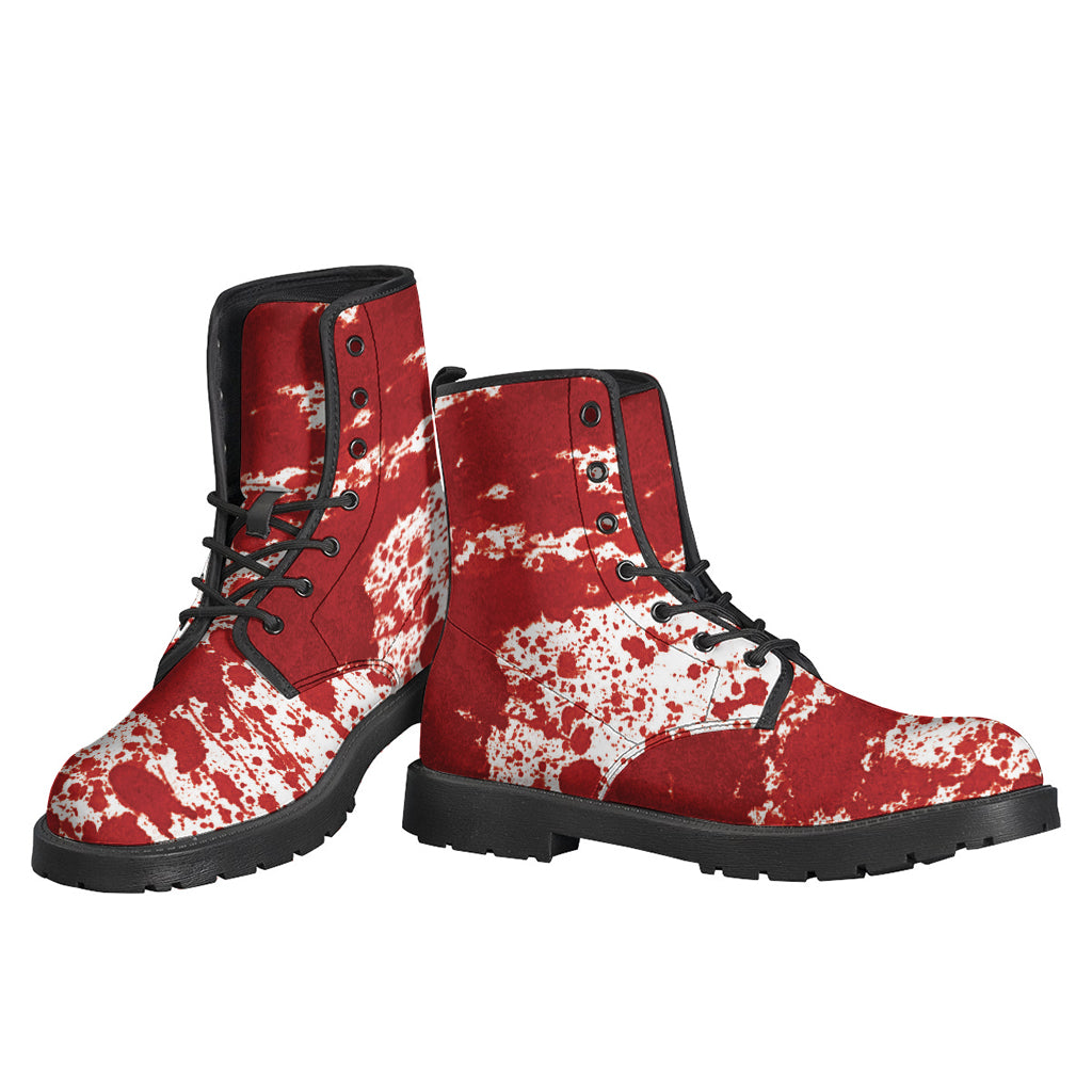 Red Blood Stains Print Leather Lightweight Boots for Groovy Hippies - 3