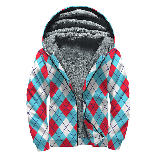 Groovy Argyle Print Sherpa-Lined Zip Up Hoodie for Trendy Hippies - 1