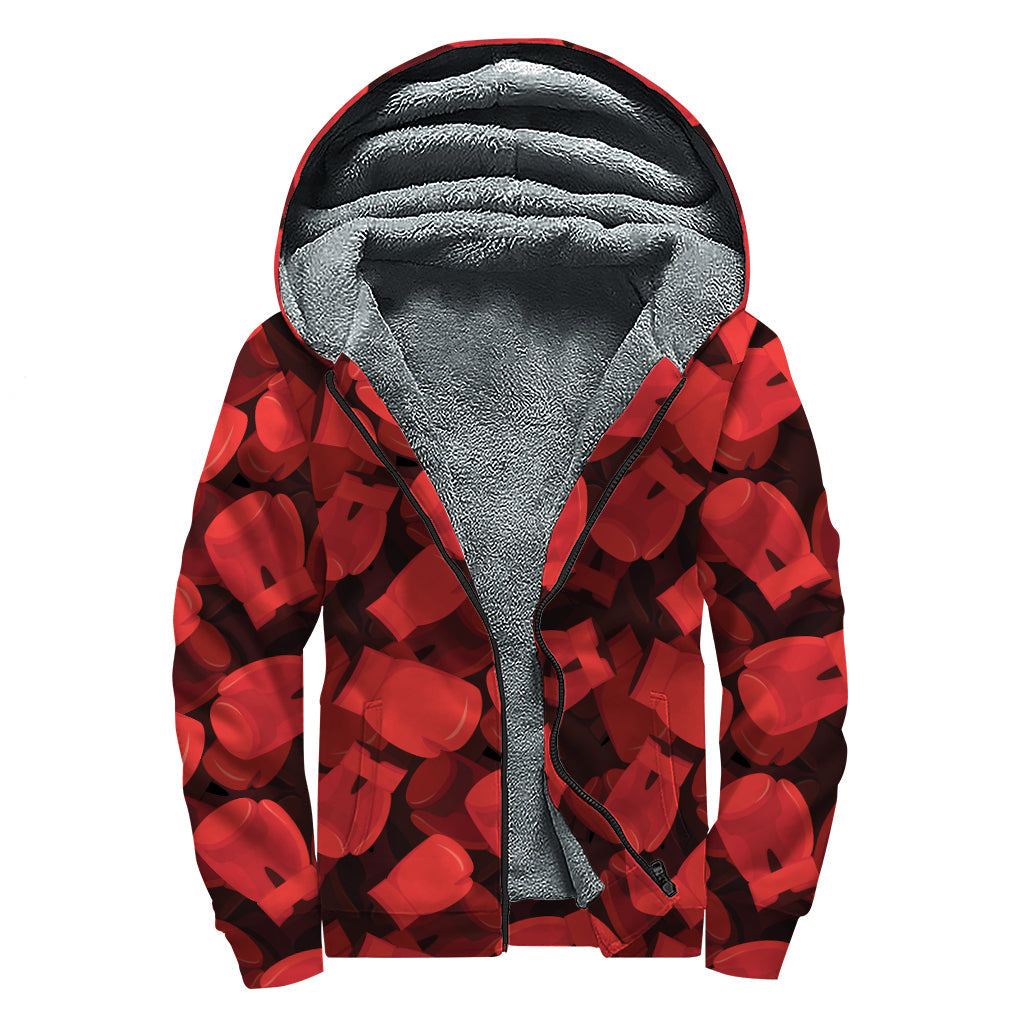 Boho Chic: Red Boxing Gloves Pattern Sherpa Lined Zip Up Hoodie - 1