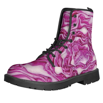 Groovy Red Cabbage Print Leather Boots for Free-Spirited Hippies - 1