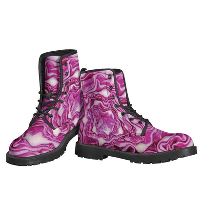 Groovy Red Cabbage Print Leather Boots for Free-Spirited Hippies - 3