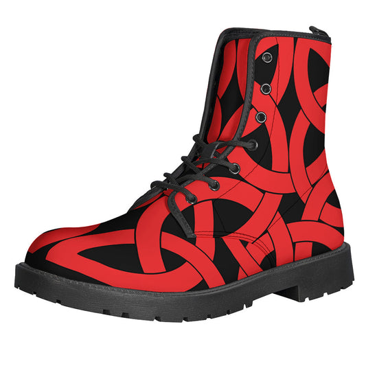 Boho Chic Vibes: Red Celtic Knot Print Leather Boots - 1