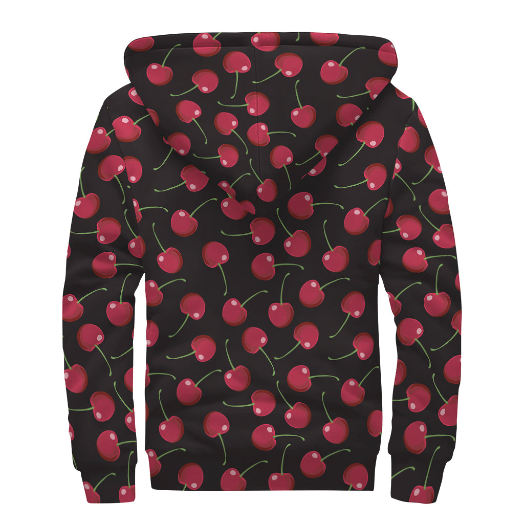 Red Cherry Patterned Sherpa Lined Zip Up Hoodie for Bohemian Souls - 2