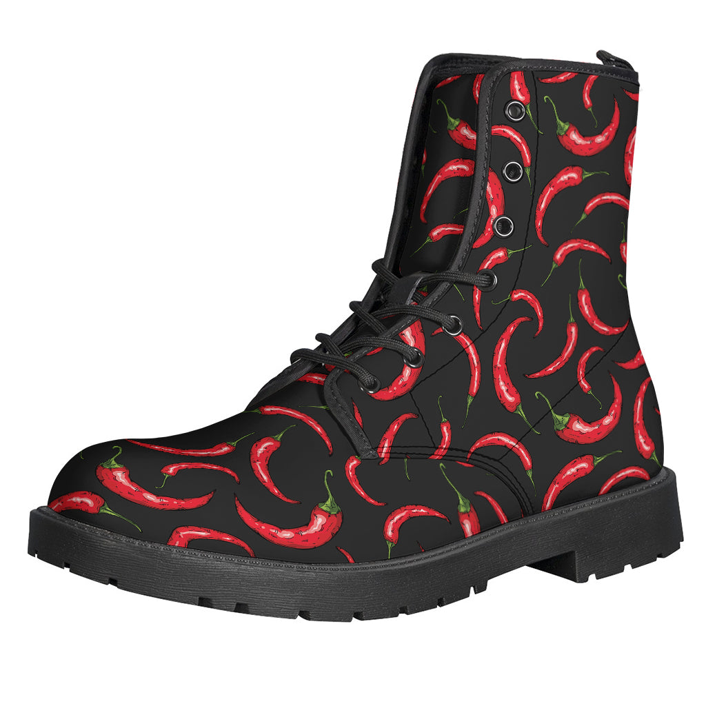 Red Chili Peppers Pattern Print Leather Boots for the Groovy Hippie Soul - 1