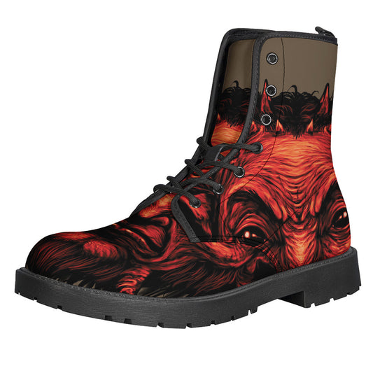 Red Devil Satan Print Leather Boots for the Modern Hippie - 1