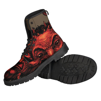 Red Devil Satan Print Leather Boots for the Modern Hippie - 2