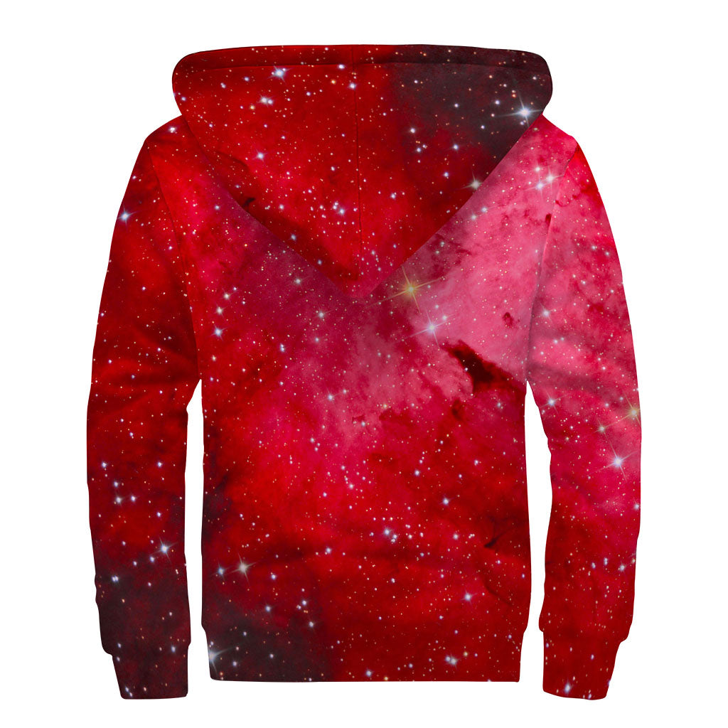 Red Galaxy Space Cloud Print Sherpa Lined Zip Up Hoodie for the Free-Spirited Hippie - 2