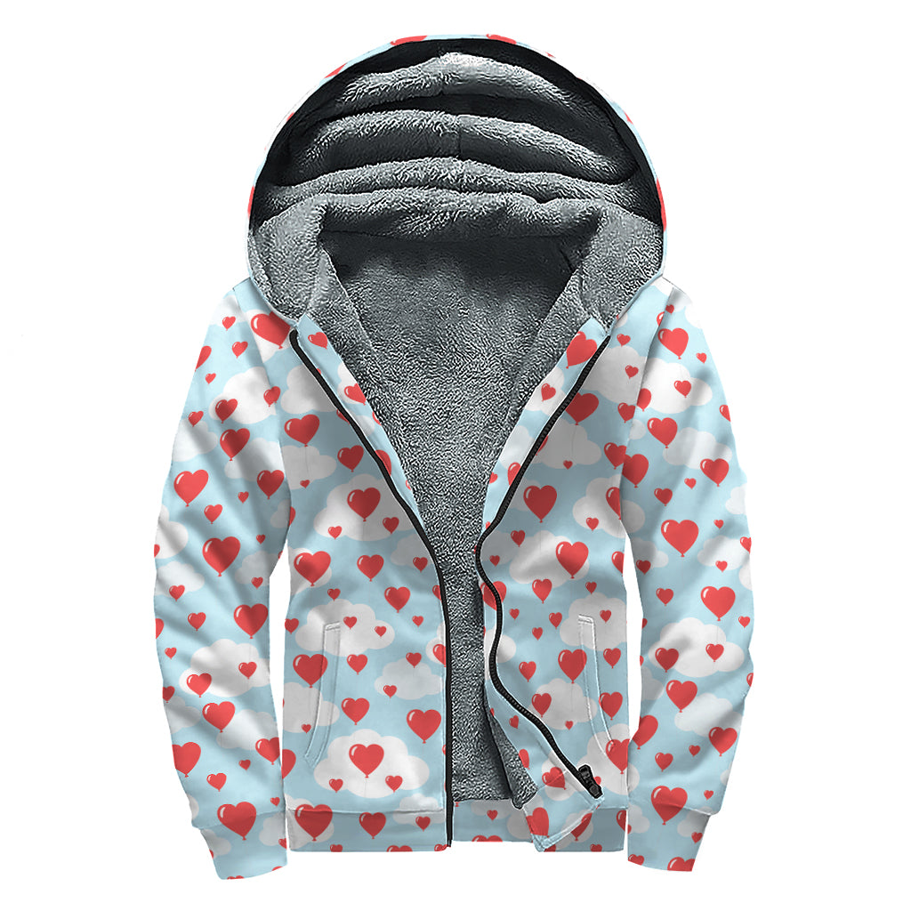 Red Heart Balloon Pattern Sherpa Lined Zip Up Hoodie for the Free Spirited Hippie - 1